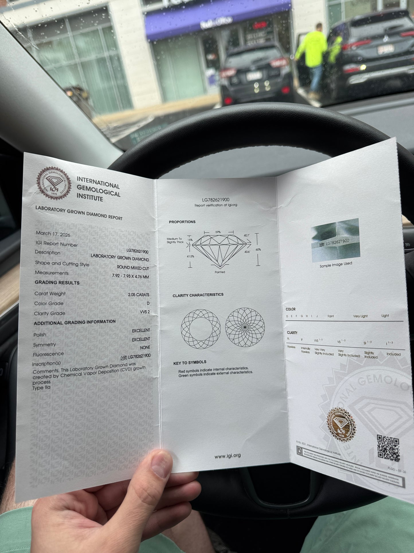 2.05 D VVS2 Lab Grown Diamond Portuguese Cut